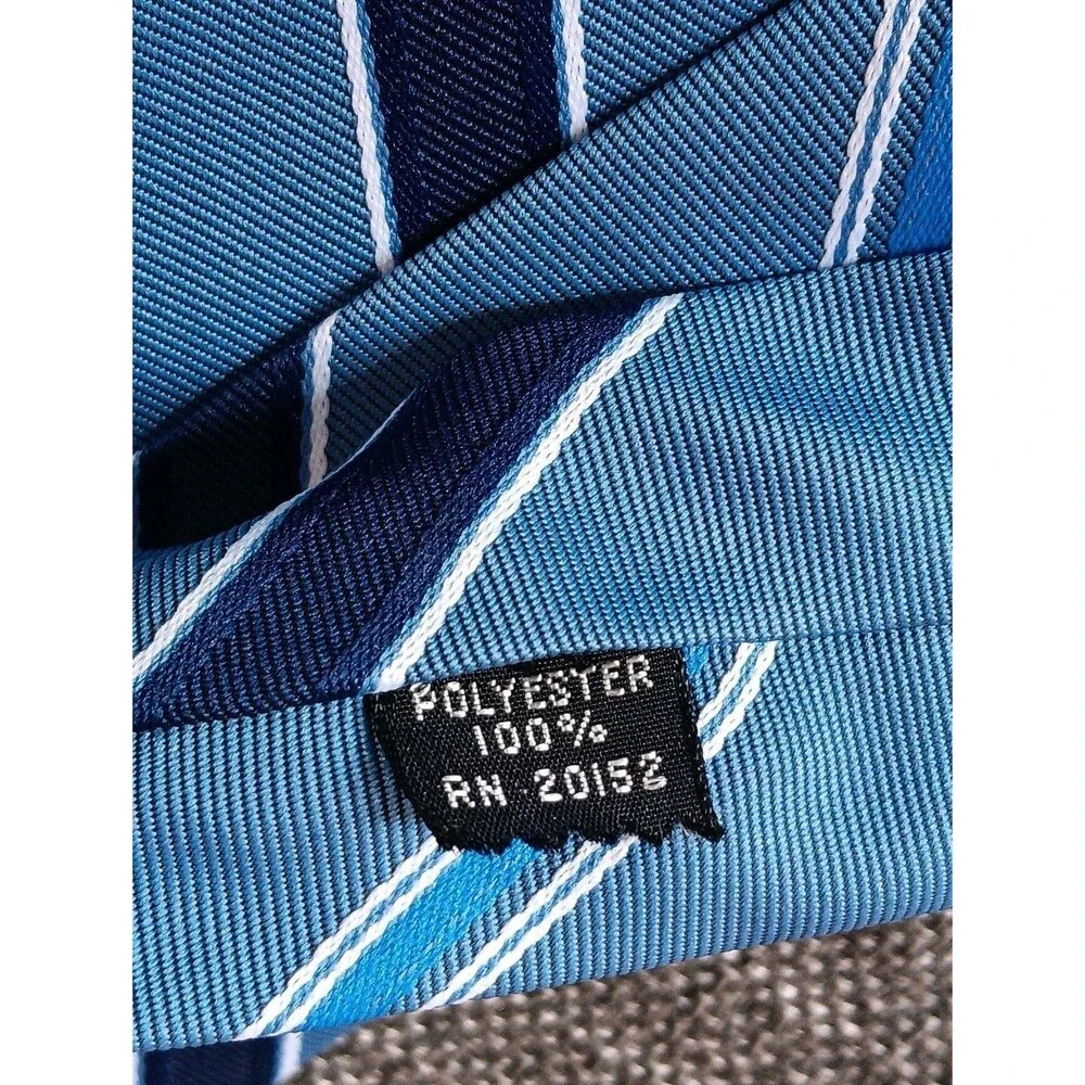 Tie 70s 80s 90s Y2K Mens Blue White Stripe 3.25 Wide 53 Long